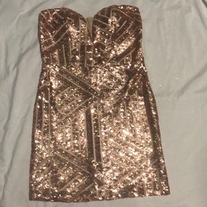Rose gold sequins strapless dress